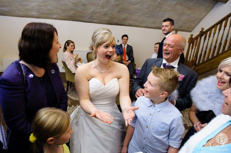 Bride stunned watching magic at staircase reception